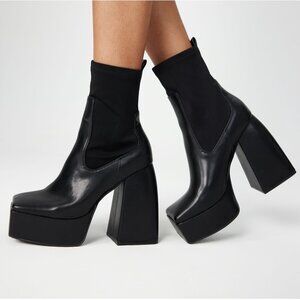 NEW Faux Leather Chunky Heeled Ankle Boots